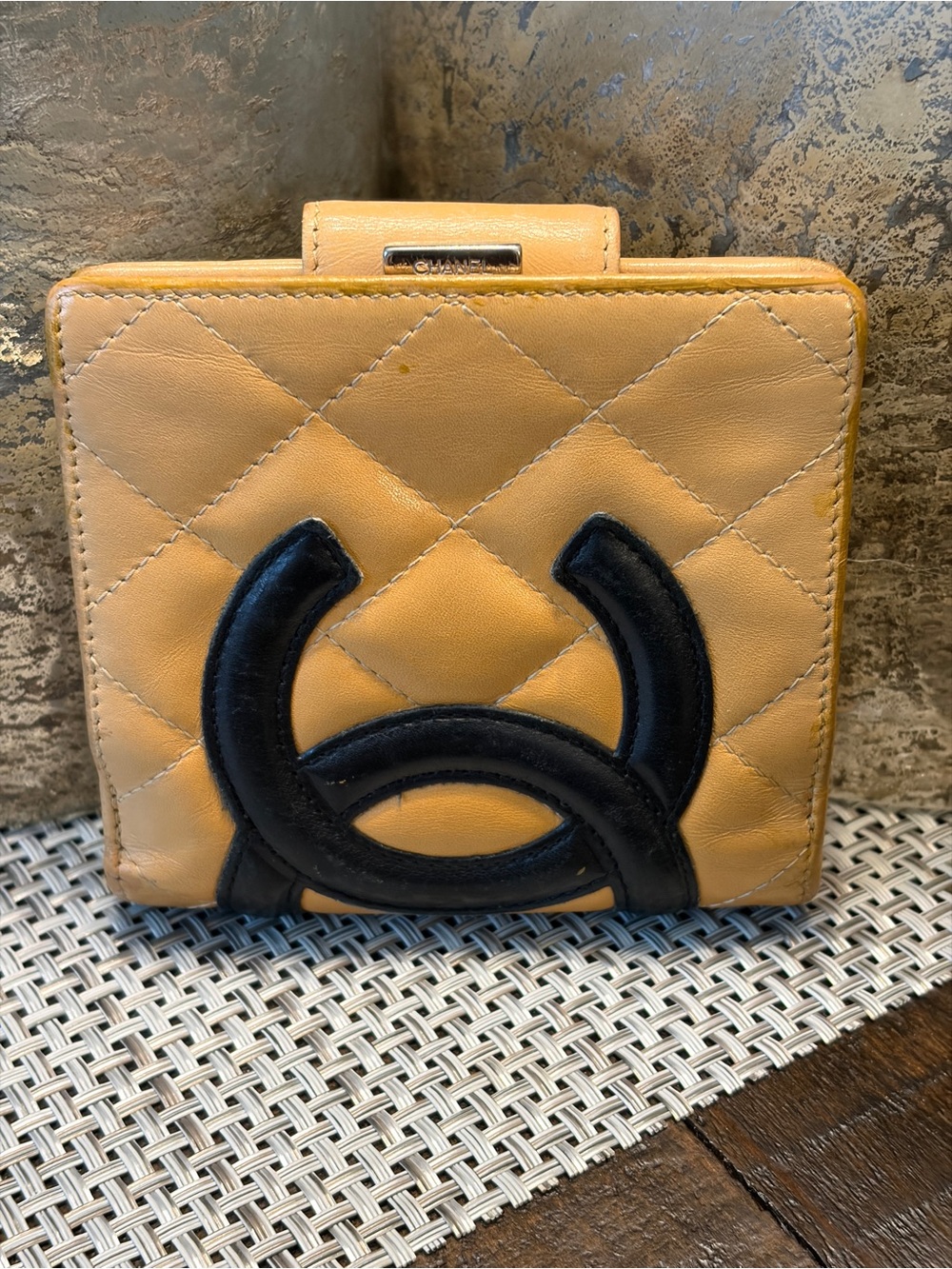 CHANEL Quilted Lambskin Wallet in Mustard Yellow with Black CC Emblem
